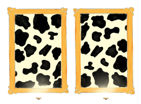 illustration of two paintings with cow skin inside